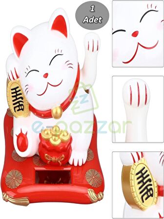 Japon Kültürü Bereket Şans Mutluluk Çağıran Şans Kedisi Solar Panelli Hareketli Pati Maneki Neko