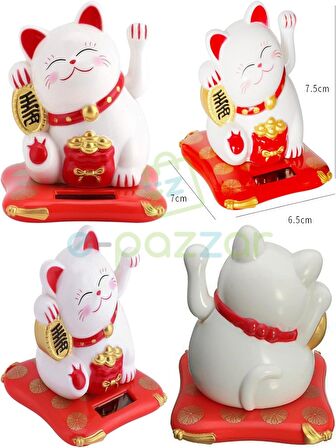 Japon Kültürü Bereket Şans Mutluluk Çağıran Şans Kedisi Solar Panelli Hareketli Pati Maneki Neko