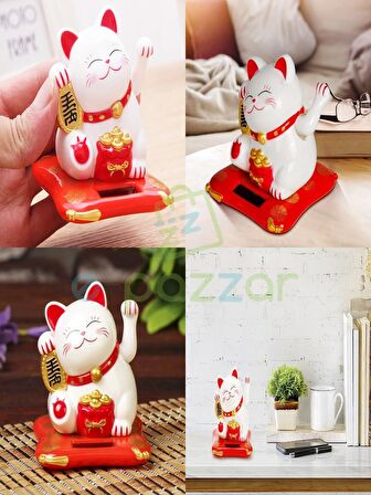 2li Japon Kültürü Bereket Şans Mutluluk Çağıran Şans Kedisi Solar Panelli Hareketli Pati Maneki Neko