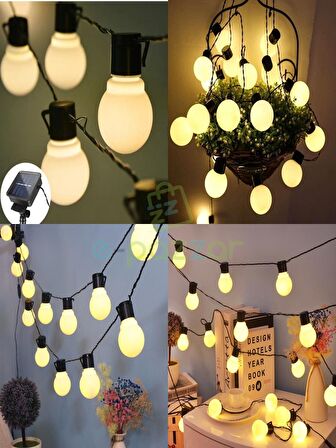 10'lu Büyük Top Ampul 8 Fonksiyonlu Festival Kamp Bahçe Solar Panelli Led Işık Dizeleri Günışığı