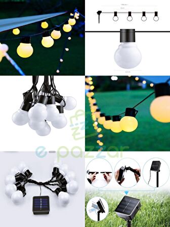 10'lu Büyük Top Ampul 8 Fonksiyonlu Festival Kamp Bahçe Solar Panelli Led Işık Dizeleri Günışığı