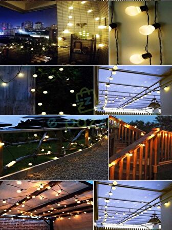 10'lu Büyük Top Ampul 8 Fonksiyonlu Festival Kamp Bahçe Solar Panelli Led Işık Dizeleri Günışığı