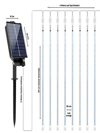 Solar Panelli Fonksiyonlu 288 Led 4 Mt. 8 Çubuk RGB Meteor Işık Dizeleri Led Aydınlatma