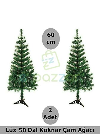 2 Adet Lüks 60 Cm 50 Dal Christmas Noel Yılbaşı Süsleme Köknar Çam Ağacı Demonte Pvc Ayaklı