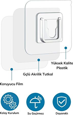 Kızaklı Eşya Sabitleme Askısı 10 Adet Şeffaf Çift Taraflı Yapışkanlı Geçmeli Klips