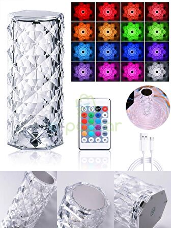 16 Renk 4 Mod Diamond Aydınlatma Masa Lambası Rose Silindir Dokunmatik & Kumandalı Usb Şarjlı 