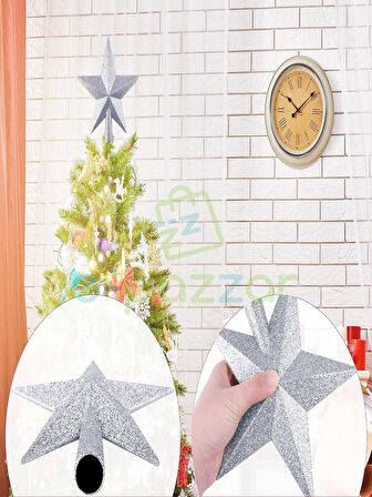 20 Cm Gümüş Lame Simli Işıltılı Noel Christmas Yılbaşı Ağaç Konsept Süsleme Tepe Yıldızı