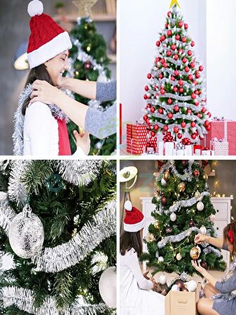 2 Adet 2 Metre X 7 Cm Lüx Kalın Gümüş Lame Simli Garland Noel Christmas Yılbaşı Ağaç Konsept Süsleme