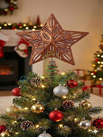 25 Cm Lüx Bakır Simli  Yılbaşı Ağacı Tepe Yıldızı Organizasyon Christmas Konsept Parti Dekor Süsleme