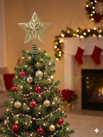 25 Cm Lüx Gold Simli  Yılbaşı Ağacı Tepe Yıldızı Organizasyon Christmas Konsept Parti Dekor Süsleme