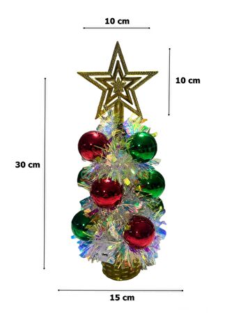 Tepe Yıldızlı 11 Toplu Pilli Rgb Işıklı Gold Püskül Masaüstü Konsept Christmas Noel Yılbaşı Ağacı