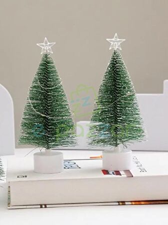 2 Adet 17 Cm Pilli Rgb Işıklı Masaüstü Konsept Christmas Noel Yılbaşı İğneli Karlı Çam Ağacı