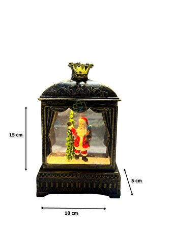 Yılbaşı Noel Baba & Çam Ağacı Tasarımlı Eskitme Gold Müzikli Sulu Simli Işıklı Küre Usb'li & Pilli