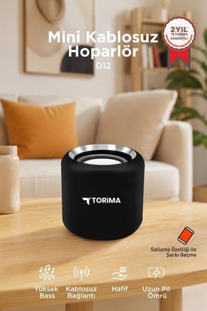 Bağlantılı Set Parti Cihazı Dijital Ses Bluetooth Kablosuz Taşınabilir Hoparlör D12 Siyah