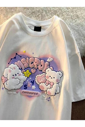 Y2k  Harajuku Cute Beyaz Unisex Oversize T-shirt