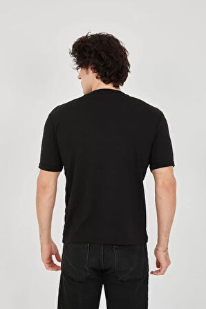 EQURİ Unisex Jakar Kumaş Slim Fit T-Shirt - Siyah