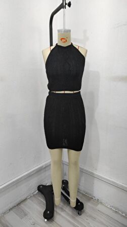 EQURİ Kadın Kolsuz Mini Erer Crop Ikili Triko Takım