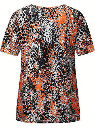 EQURİ Kadın V Yaka Renkli Leopar Desen Büzgü Detay Süprem Bluz