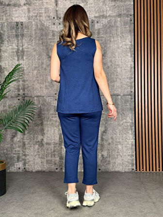 EQURİ Kadın Askılı Yuvarlak Yaka Viskon Iki Iplik Bluz Ve Eşofman Altı Ikili Takım