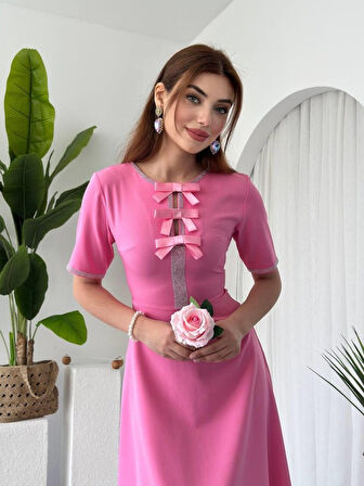 EQURİ Wera Taşlı Fiyonk Detaylı Elbise