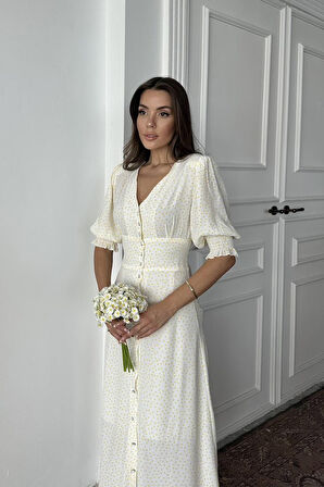 EQURİ Sarı Arka Ve Bel Ucu Gipeli Elbise