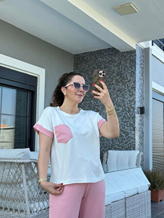 EQURİ Kadın Kristal Kumaş Garnili Cep Detaylı Ikili Takım