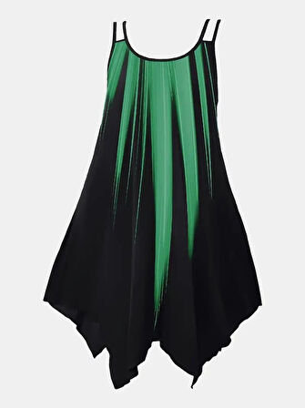 EQURİ Kadın Askılı Yuvarlak Yaka Asimetrik Detaylı Desenli Süprem Elbise