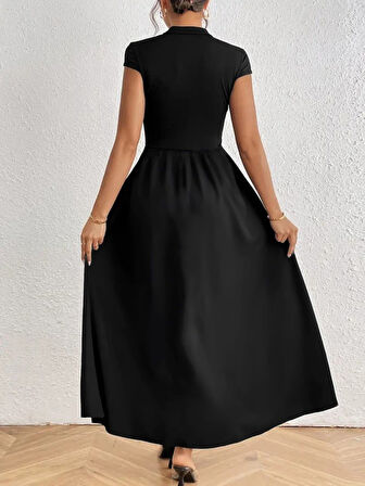 EQURİ Kadın Kısa Kollu Yarı Balıkçı Yaka Viskon Elbise