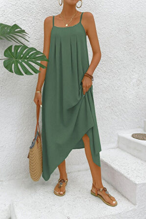 EQURİ Kadın Ip Askılı V Yakalı Asimetrik Detaylı Aerobin Elbise