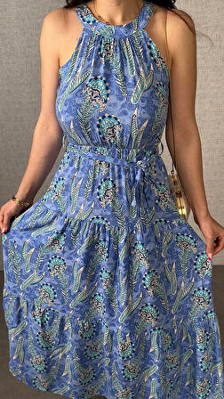 EQURİ Kadın Omuzlardan Açık Boyundan Geçmeli Desenli Süprem Bluz