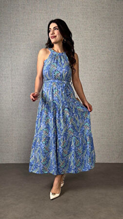 EQURİ Kadın Omuzlardan Açık Boyundan Geçmeli Desenli Süprem Bluz