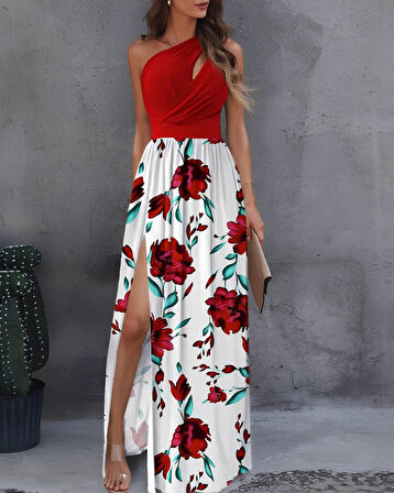 EQURİ Kadın Tek Omuzdan Askılı Damla Detaylı üst Dalgıç Alt Süprem Maxi Elbise