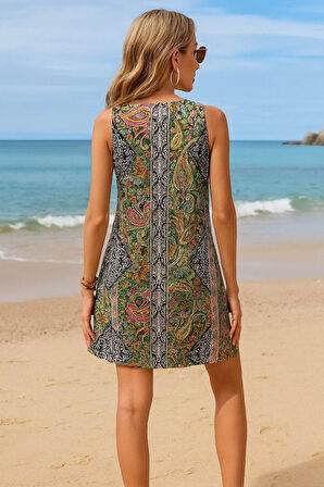 EQURİ Kadın Kısa Kollu Dantel V Yakalı Desenli Süprem Elbise