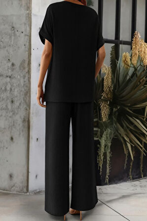 EQURİ Kadın Kısa Kollu Yakası Açık Aerobin Bluz Ve Pantolon Ikili Takım