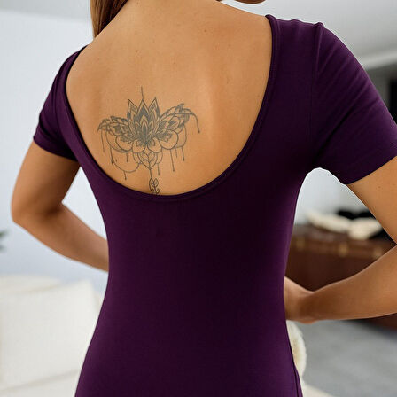 EQURİ Kadın Kısa Kollu Sırt Dekolteli Yırtmaç Detaylı Viskon Elbise