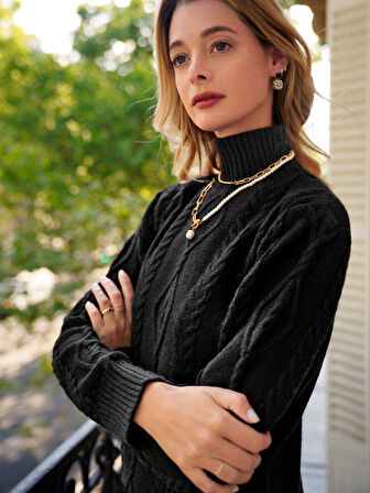 EQURİ Loren Yünlü Motifli Midi Boy Triko Elbise