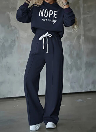 EQURİ Kadın Uzun Kollu Nope Baskılı Beli Ribanalı Ikili Takım