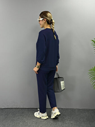 EQURİ Kadın Uzun Kollu Bisiklet Yaka Viskon Iki Iplik Bluz Ve Pantolon Ikili Takım