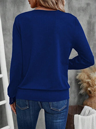 EQURİ Kadın Uzun Kollu V Yakalı Içi Süprem Desenli Dışı Viskon Bluz