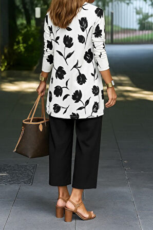 EQURİ Kadın Uzun Kollu önü Açık Modal Ceket Kolsuz Viskon Iki Iplik Bluz Ve Pantolon üçlü Takım