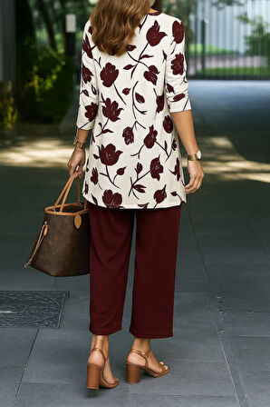 EQURİ Kadın Uzun Kollu önü Açık Modal Ceket Kolsuz Viskon Iki Iplik Bluz Ve Pantolon üçlü Takım