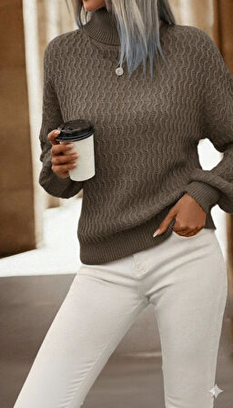 EQURİ Kadın Uzun Kollu Balıkçı Yaka Triko Bluz