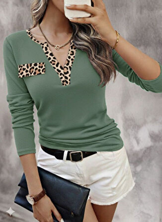 EQURİ Kadın Uzun Kollu V Yakalı Kaşkorse Bluz