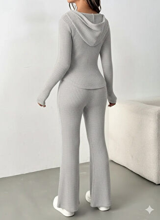 EQURİ Kadın Uzun Kollu Kapşonlu önden Fermuarlı Kaşkorse Bluz Ve Pantolon Ikili Takım