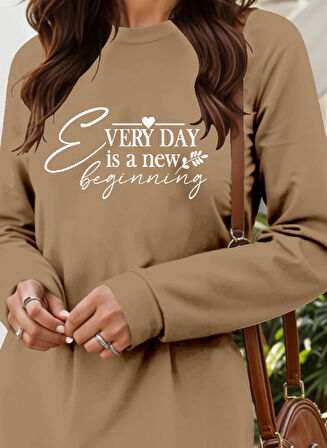 EQURİ Kadın Uzun Kollu Bisiklet Yaka Kısa Viskon Iki Iplik Elbise