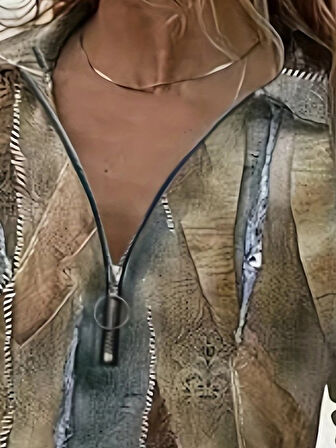 EQURİ Kadın Uzun Kollu önden Fermuarlı Iki Iplik Bluz