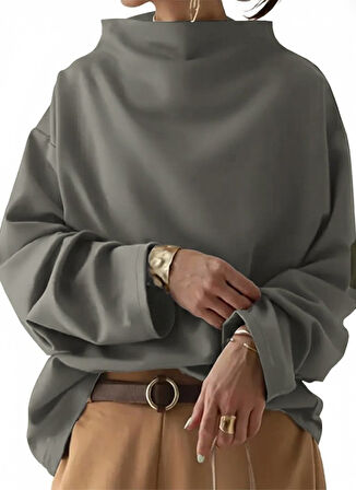 EQURİ Kadın Uzun Kollu Geniş Balıkçı Yaka Modal Bluz