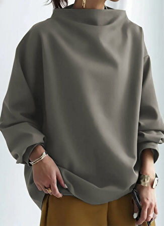 EQURİ Kadın Uzun Kollu Geniş Balıkçı Yaka Modal Bluz