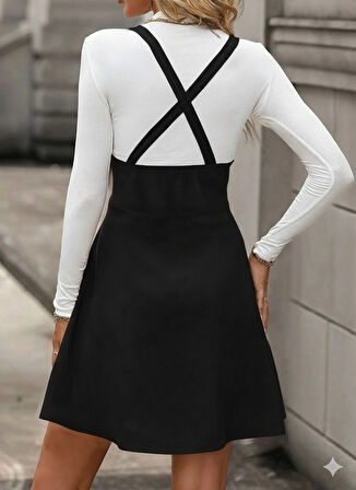 EQURİ Kadın Askılı Düğmeli Mini Süet Elbise