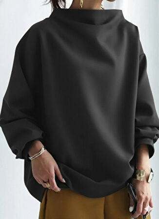 EQURİ Kadın Uzun Kollu Geniş Balıkçı Yaka Modal Bluz